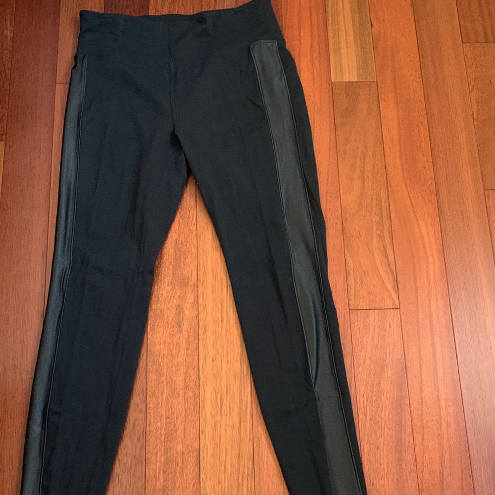 Athleta Black Leggings with Side Faux Leather Panels